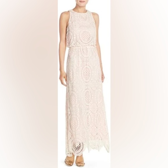 ELIZA J Cream Crochet Blush Blouson Sleeveless Maxi Dress 8 - Picture 1 of 13